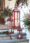 Red Floor Lantern Assortment – 37"H – Metal Glass Decorative Set – By Melrose