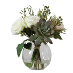 Uttermost Belmonte Floral Bouquet and Vase, 14"W x 13"H x 12"D, Green White, Polyester Plastic Glass, Modern