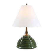 Striking dark green ribbed ceramic base with brass-plated accents