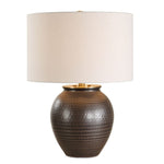 Uttermost Hawkins Table Lamp-Ribbed Bronze Ceramic with White Linen Shade