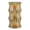 Decorative side table with wavy wooden pattern on a white background