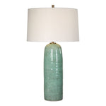 Uttermost Andale Crackled Teal Table Lamp – 30″ H Ceramic Base with 17″ Round Fabric Shade & Steel Accents