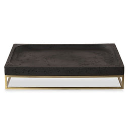 Uttermost 18161 Shadowstone Cast Black Tray with Antiqued Brass Base for Modern Sophistication