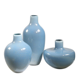 Uttermost 18192 Celestial Frost Metallic Speckled Pale Blue Decorative Glass Vases Set of 3