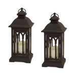 Lantern with LED Candle 12.25-Inch Iron Glass Plastic Indoor Decorative Set of 2 by Melrose