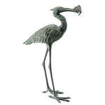 SPI Home Garden Single Crane Eating Fish – 26" Cast Iron Bird Sculpture, Nature-Inspired Outdoor Decor
