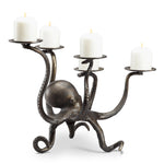 Nautical Cast Iron Octopus Pillar Candelabra Candle Stand