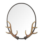 SPI Home Antler Oval Mirror – Cast Iron Rustic Lodge Décor, 26” Wall Accent with Bronze Finish