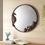 SPI Home Seahorse and Sea Life Round Mirror – Cast Iron Coastal Frame, 22” Nautical Wall Décor in Bronze Finish