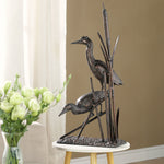 SPI Home Heron Couple with Reeds Sculpture – Aluminum Coastal Accent in Graceful Nature-Inspired Design