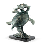 SPI Home First Swim Sea Turtle Sculpture – Aluminum Coastal Accent Featuring Parent and Child Design