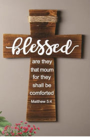 Rustic Faith Wall Cross – Blessed Are They That Mourn Verse Sign