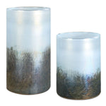 Uttermost Sleek Cylindrical Blue Silver Gradient Glass Midnight Mist Vases, Set of 2