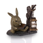 SPI Home Booklover Rabbit Garden Lantern – 10” Metal Whimsical Candleholder, Freestanding Outdoor Bunny Décor for Patio or Porch