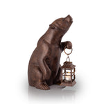 SPI Home Bear with Lantern Statue – Aluminum & Glass Rustic Accent, 17" Tall Forest-Themed Outdoor or Cabin Decor