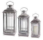 Grey Metal Hanging Lanterns Set of 3 14, 17, 20 Inch Height Candle Holders By Melrose