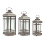 Traditional Brown Metal Lanterns Set of 3 14, 17, 20 Inch Height Indoor Decor By Melrose