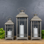 Lantern Set of 3 Brown Metal Finish 14, 17, 20 Inch Height Candle Holders By Melrose