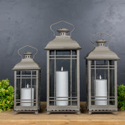 Lantern Set of 3 Brown Metal Finish 14, 17, 20 Inch Height Candle Holders By Melrose