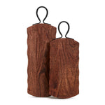 Two's Company 53546 Rustic Edge Set of 2 Serving Boards w/ Hammered Iron Handle