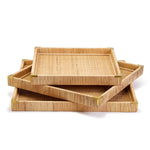 Two's Company 53662 Hand-Made Set of 3 Decorative Rattan Oversized Square Tray