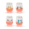 Two's Company 53863 Animal Party Set of 4 Stemless Wine Glasses