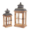 Decorative Rustic Lantern Set 22.5" Tall Wood And Metal Kalalou