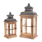 Wood And Metal Lantern Set With 22.5" Height Rustic Indoor Candle Decor by Melrose