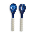 blue white salad servers