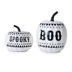 Spooky and Boo Pumpkin Set of 2 Polyresin Pumpkins – Stylish White & Black Halloween Accents 5"–7.5" by Melrose