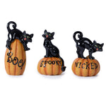 Black Cat on Pumpkin Figurine Set of 3 Polyresin Halloween Décor – Assorted Designs for Shelves & Mantels by Melrose