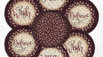 Holiday-themed jute trivets with colorful festive designs