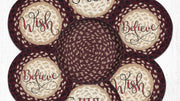 Holiday-themed jute trivets with colorful festive designs