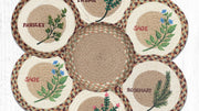 Natural jute round trivets with basil, thyme, and rosemary designs