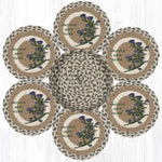 Earth Rugs Hand-Stenciled Thistle & Vine Jute Trivets Set with Basket