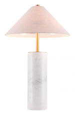 Zuo Modern 21.7" Ciara Table Lamp, Beige & White with Marble Base and Brass-Plated Neck
