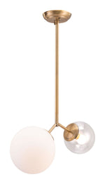 Zuo Modern Constance Ceiling Lamp Brass with Frosted Glass Shades, Adjustable Cord, Modern Minimalist Design