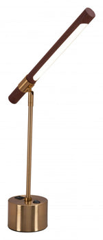 Minimalist LED Table Lamp with Brushed Steel & Faux Wood – Kippy