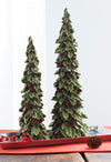 Holiday Tree Set Polystone Holly and Pinecone Details 19.5in and 15in Decorative Pieces By Melrose