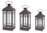 Black Metal Lantern Set of Three with Glass Panels 20in 17in and 14in Decorative Accent By Melrose