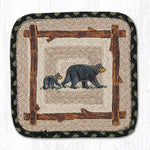 Earth Rugs Mama and Baby Bear Printed Jute Trivet 10"x10" Square Rustic Farmhouse Accent
