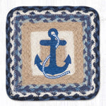 Earth Rugs Navy Anchor Square Jute Trivet 10"x10" Nautical Table Protector