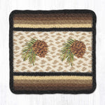 Earth Rugs Pinecone Square Printed Jute Trivet 10"x10" Rustic Hot Pad