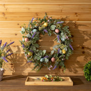 Decorative Spring Daisy Wreath Greenery & Floral Eggs 22
