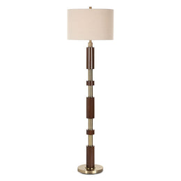 Uttermost 30516-1 Stacked Mid-Century Modern Wooden Floor Lamp with Brass Accents – 63