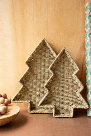 Kalalou Set of Two Seagrass Christmas Tree Baskets Coastal Style 20.5