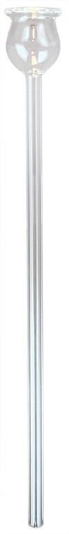 Tall glass candle holder with a decorative design on a white background