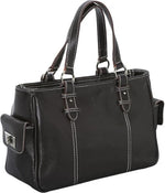 AmeriLeather Sophisticated Leather Shopper Bag – Espresso Top Grain Cowhide, Dual Side Pockets, Stylish Buckles, 13" Compact Tote