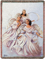 Angelic Trio Tapestry Throw – Inspirational Angel Design 50x60 inch by Manual Woodworkers