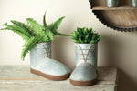 Farmhouse Style Metal Boot Planter Set – Decorative Gray Finish